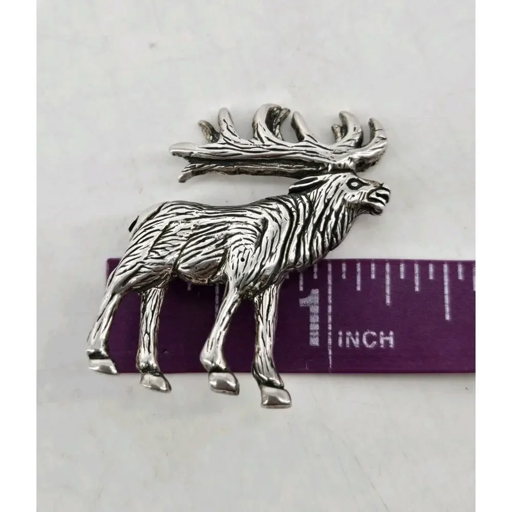 Vtg 70s Navajo Artisans GS Glen & Irene Sandoval Elk Sterling Silver Brooch Pin